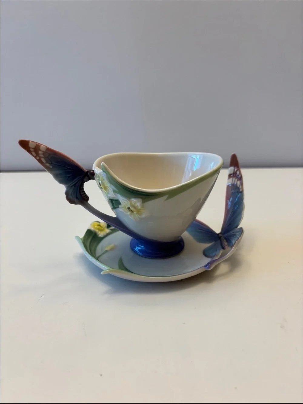 Franz Porcelain Butterfly Papillon Tea Cup and Saucer Set